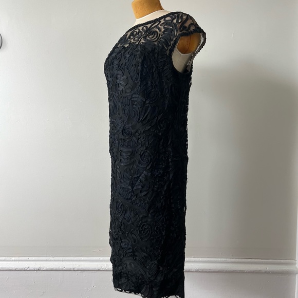 Vintage 1950’s Ribbon Party Dress, LBD, Soutache Cocktail, Black Mesh, M/LG - Picture 8 of 9